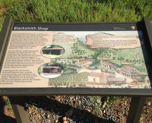 Whiskeytown NRA close up of interpretive panel in cantilever pedestal