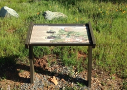 Whiskeytown NRA close up of interpretive panel in cantilever pedestal