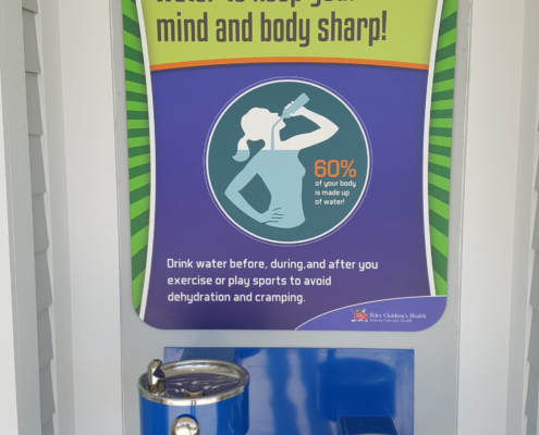 Indianapolis Children's Museum Small graphics panel above water fountain