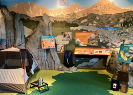 Indoor museum exhibit signs