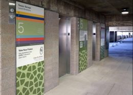 Custom Parking Garage Wall Laminate at Parkland Hospital Emergency Room Garage Wayfinding - Architectural Graphics
