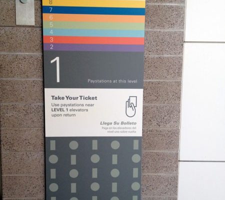 Custom Parking Garage Wall Laminate at Parkland Hospital Emergency Room Garage Wayfinding - Architectural Graphics