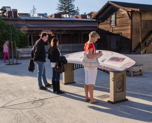Weather Resistant Information Signage with People Looking at Sign